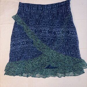 Free People Around The World Ruffle Pattern Mini Skirt Green And Blue Size 6